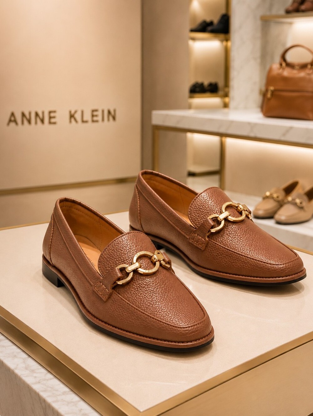 Anne Klein Arlette Loafers Women's 5.5 Taupe Chain Slip On Flats New NWT